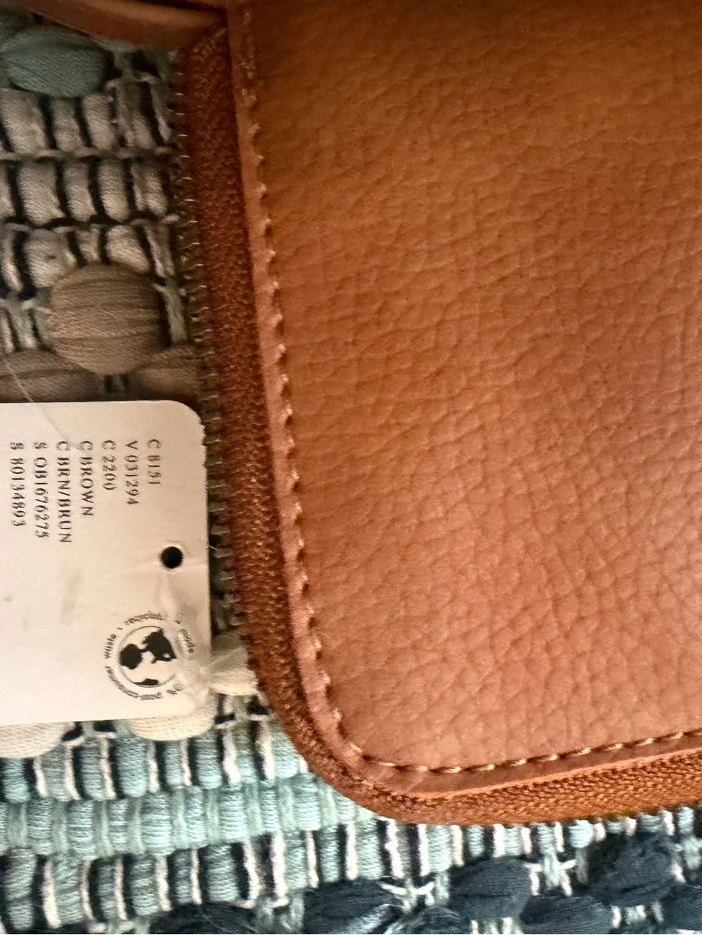 Free People NWT Genuine Leather Wristlet Wallet | Cognac Brown Zip Around Clutch